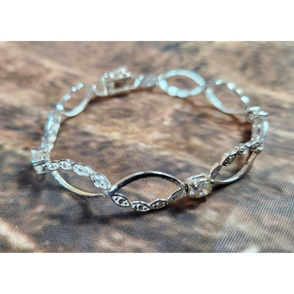 SU 925 Sterling Silver CZ Infinity Lace Bracelet 7" Wedding Jewelry